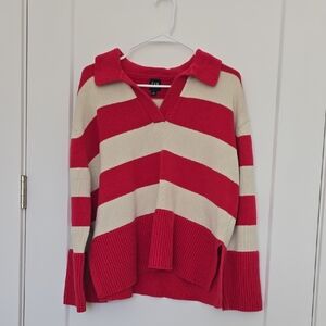 GAP Pink and Cream Rugby Stripe Sweater